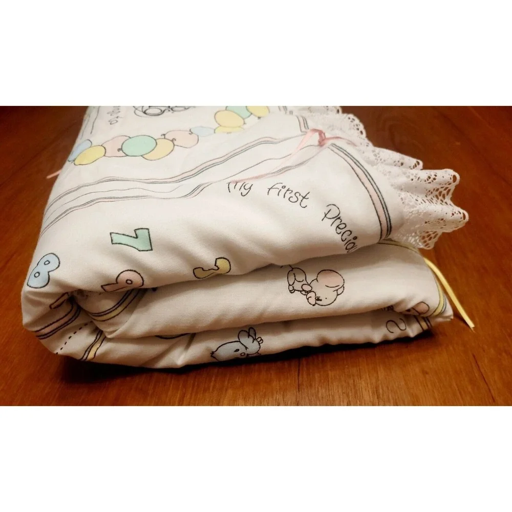 Precious Moments Baby Quilt Blanket Lace Trim USA 42x32